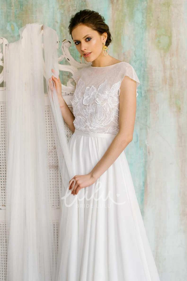 Floral Lace Chiffon and Satin Wedding Dress Unique Bridal Gown