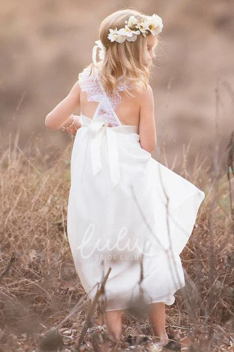 Lace Flower Girl Dress with Criss-Crossed Bow Back and Straps