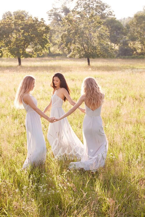 Spaghetti Strap Chiffon Bridesmaid Dress with Low-V Back and Flowy Skirt