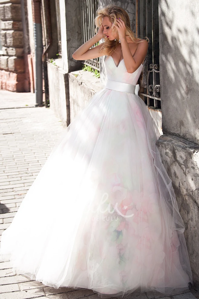 Sweetheart Tulle Ball Gown with Flower and Corset Back Floor-Length Wedding Dress
