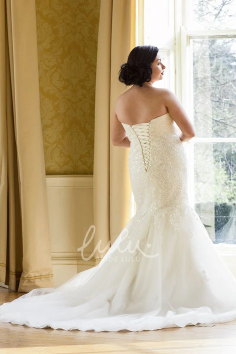 Mermaid Organza Lace-Up Bridal Gown with Removable Short-Sleeve Lace Top