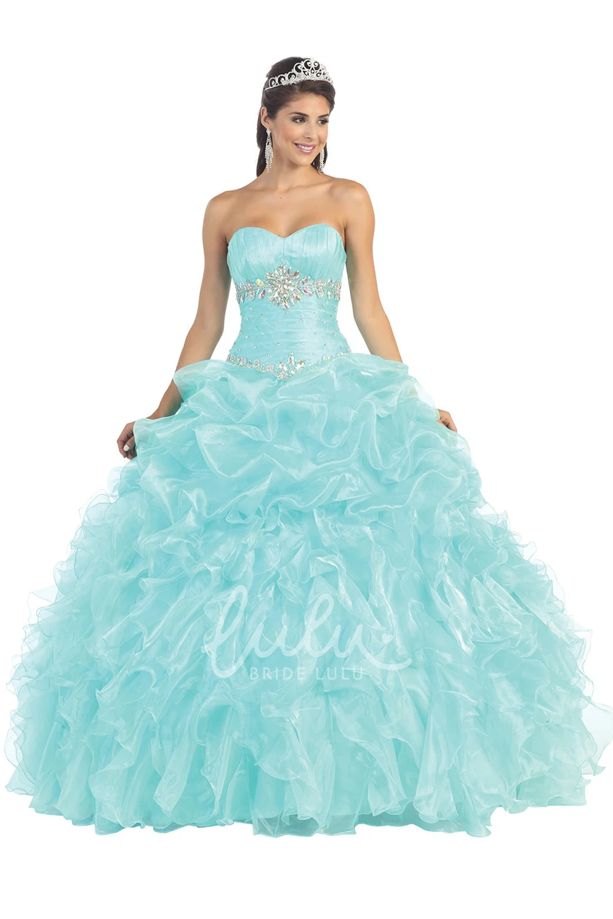Lace-Up Organza Ruffled Ball Gown Dress Sweetheart Sleeveless