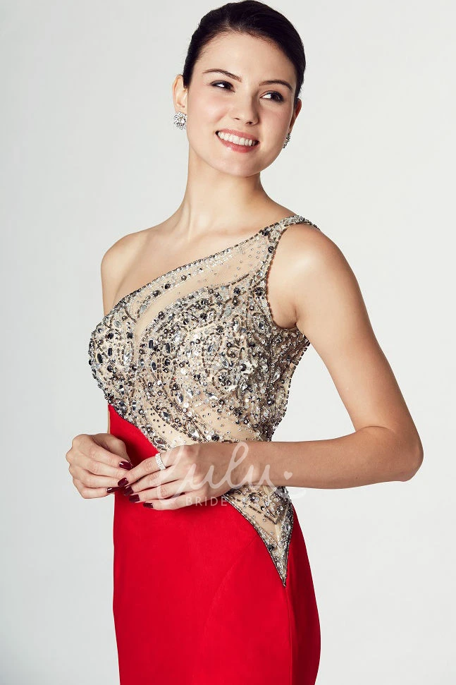 Sleeveless Sheath Jersey Prom Dress with One-Shoulder and Split-Front