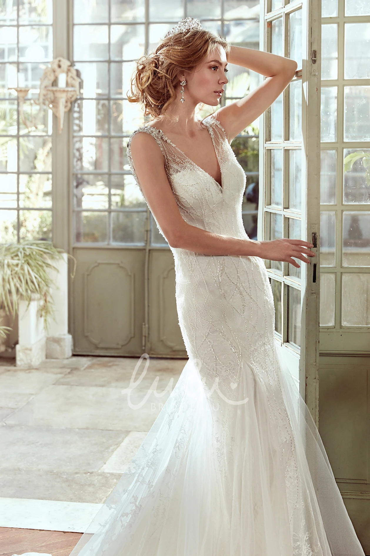 Sheath Wedding Dress with Mermaid Style and Open Back Modern Bridal Gown