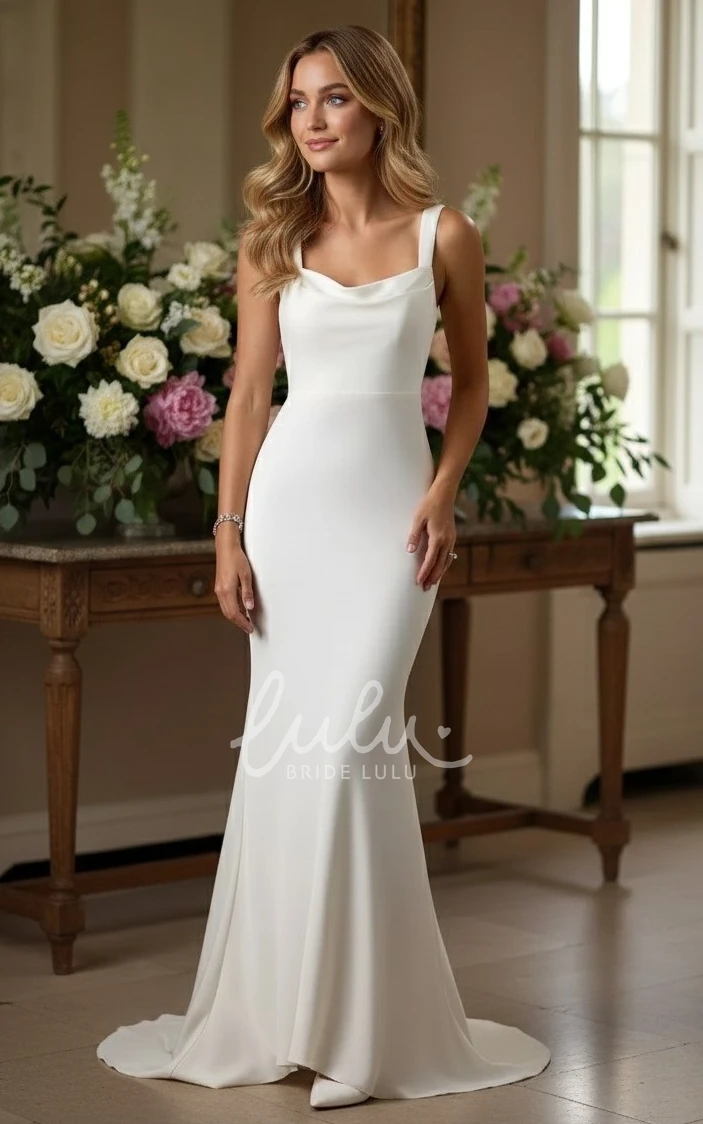 Simple Modern Sleeveless Wedding Dress Mermaid Draping Ivory Bridal Gown