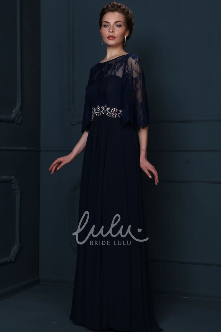 Chiffon Mother Of The Bride Dress Half Sleeve Bateau Neckline