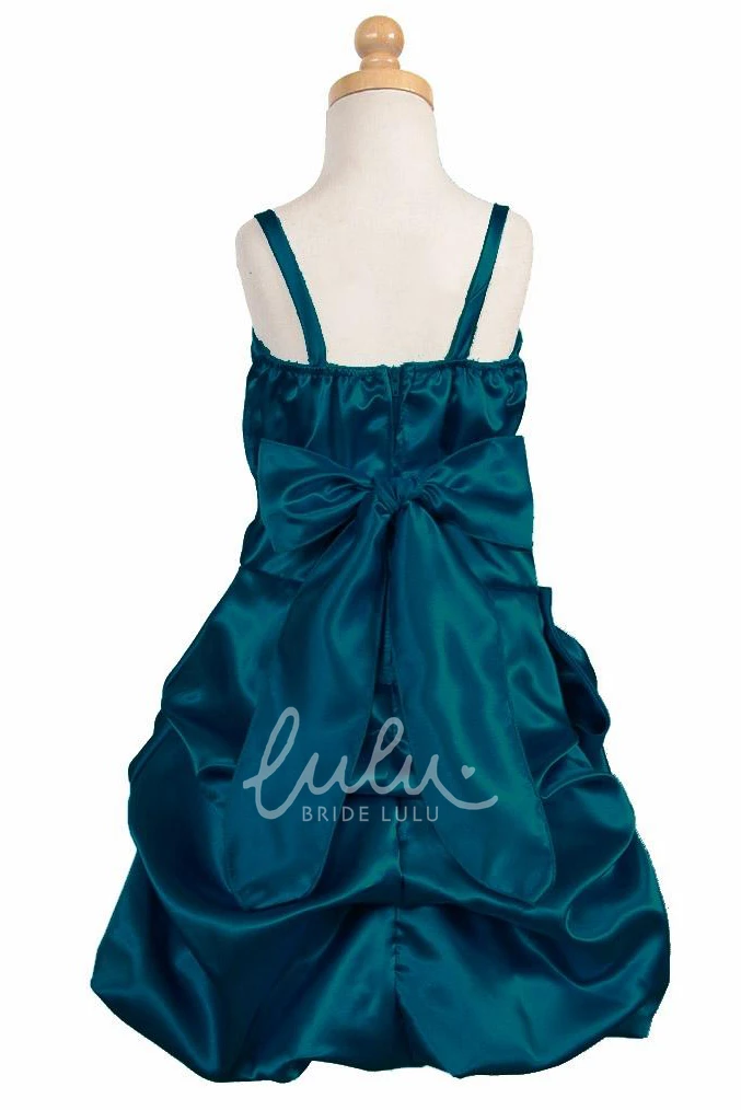 Ruched Floral Knee-Length Flower Girl Dress with Cape and Ribbon Unique Wedding Dress