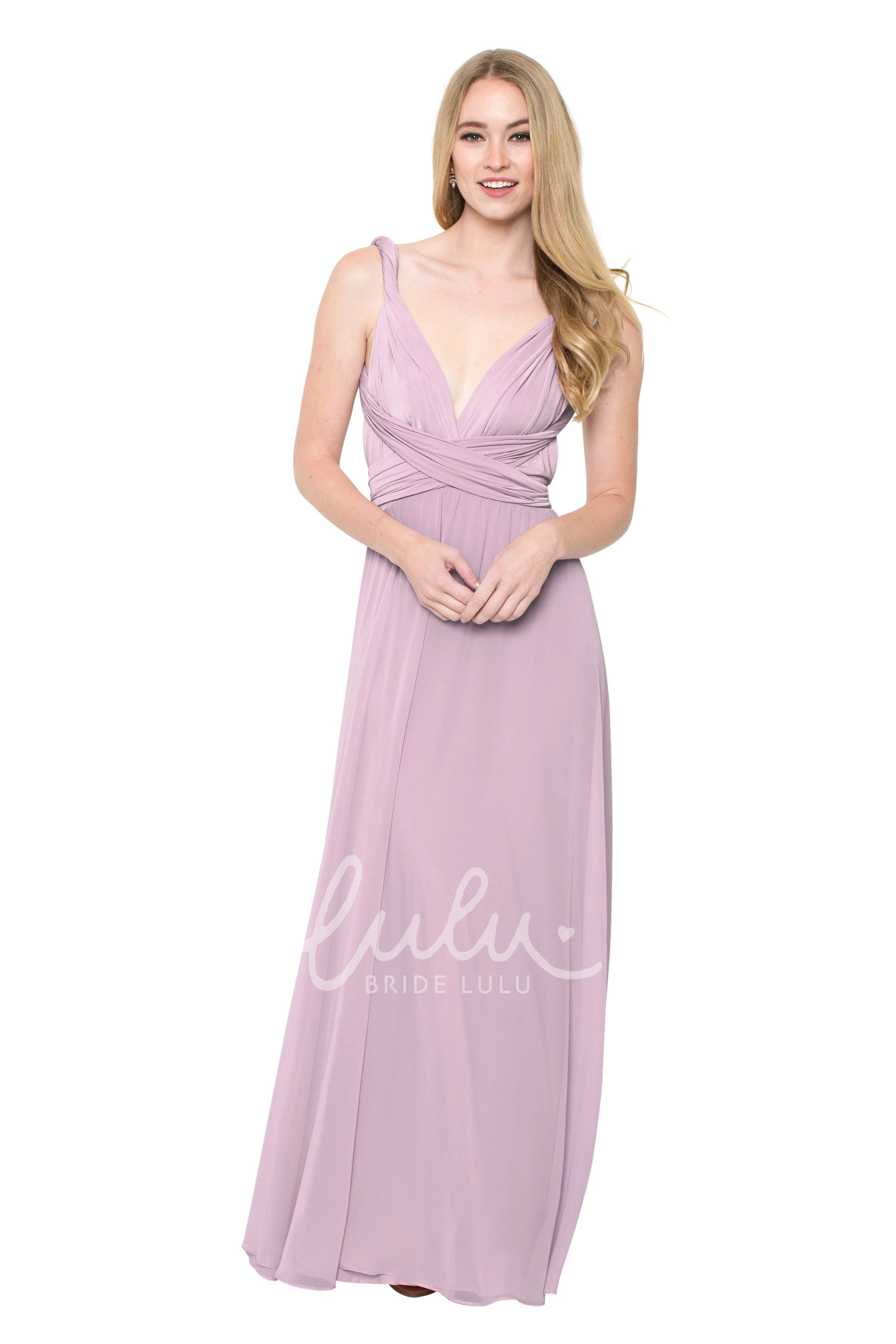 Strapped Ruched Chiffon Bridesmaid Dress Sleeveless Convertible Multi-Color