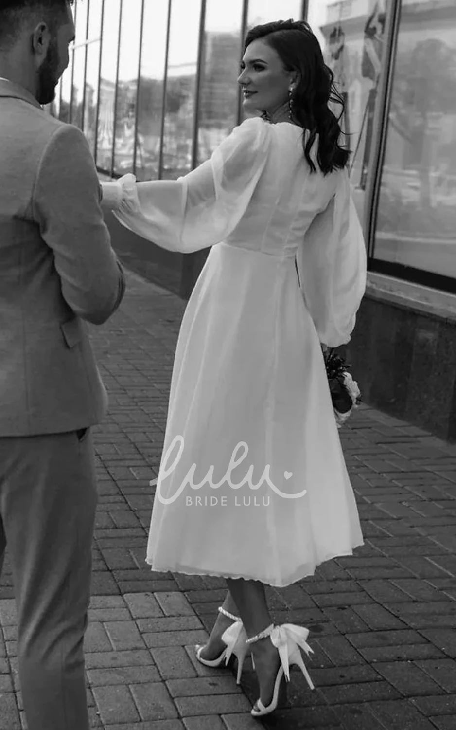 Lace A-line Wedding Dress with Open Back Bohemian Fall Autumn Garden V-neck