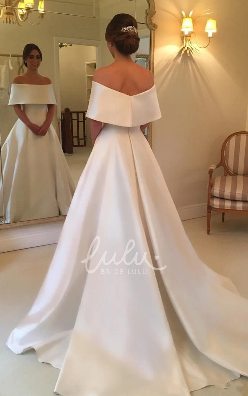 Satin A Line Court Train Wedding Dress with Ruching and Simple Style