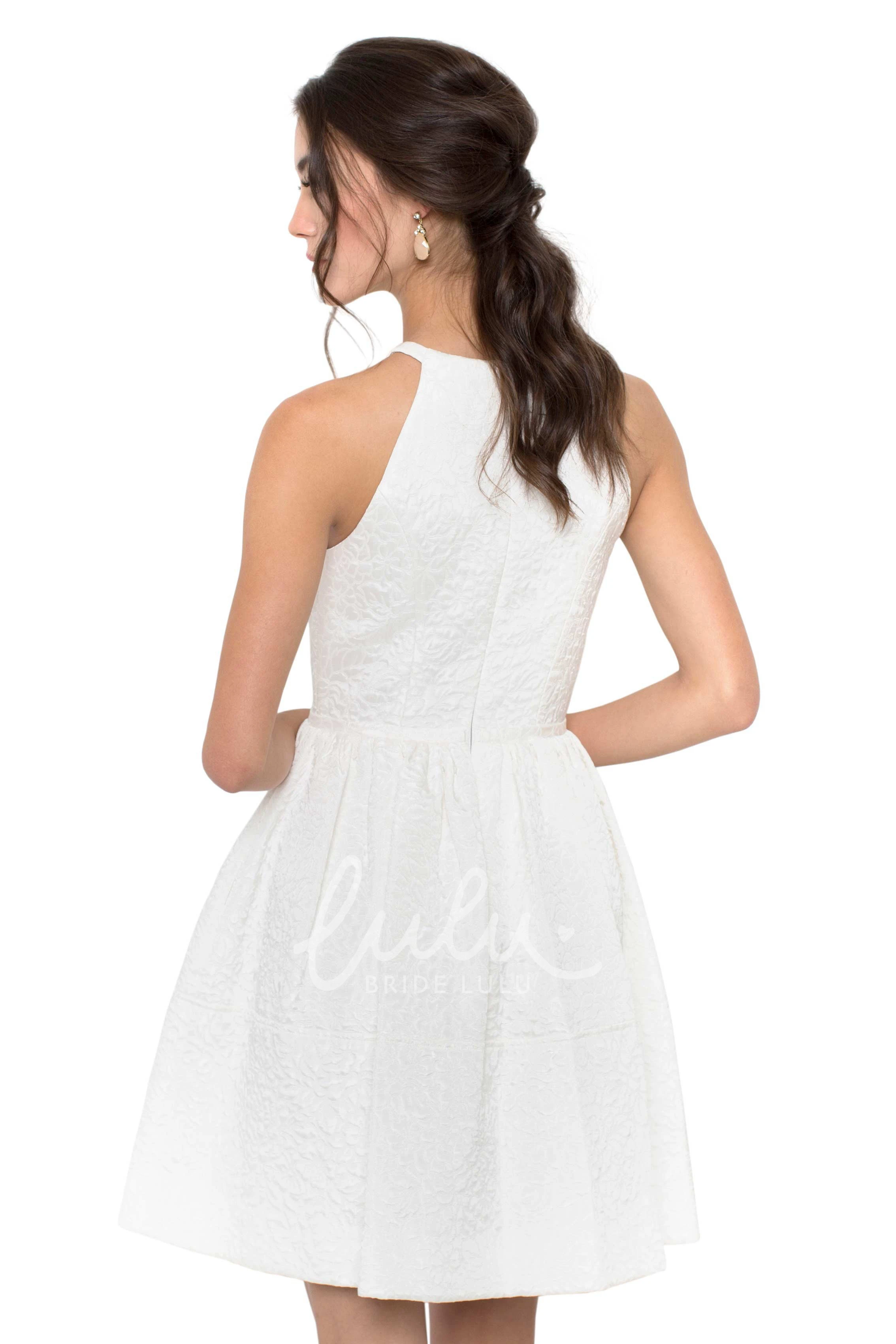 A-Line Maxi Little White Bridesmaid Dress with Jewel Neck and Zipper Back