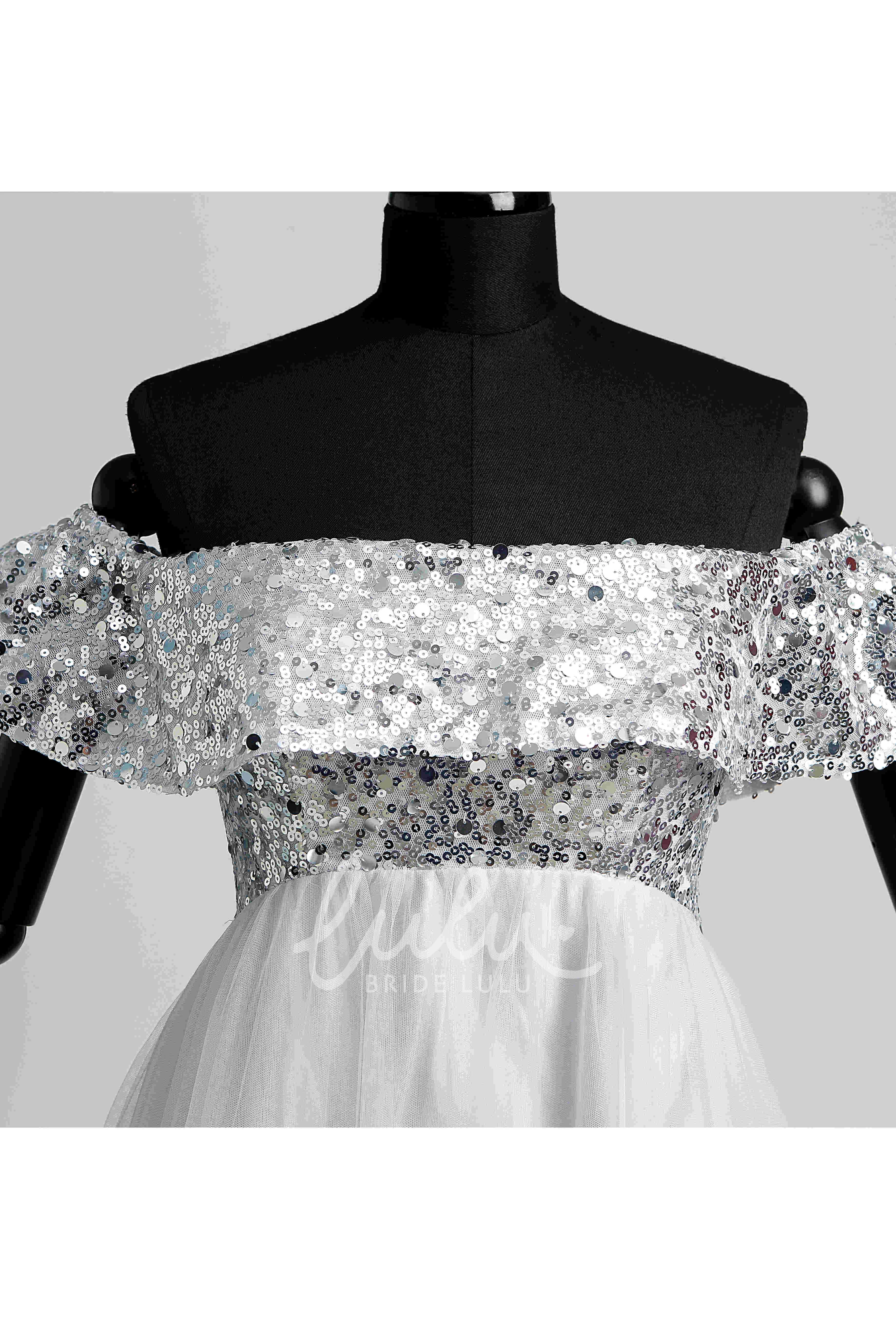 Beaded Tulle A-line Prom Dress with Sweep Train