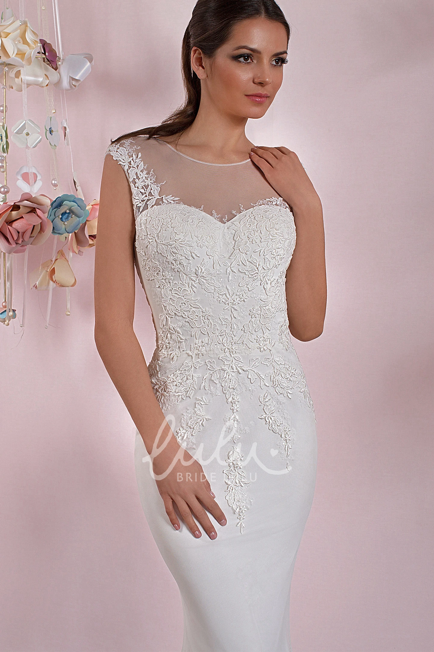 Maxi Jersey Pencil Wedding Dress with Cap-Sleeves and Low-V Back Modern Bridal Gown