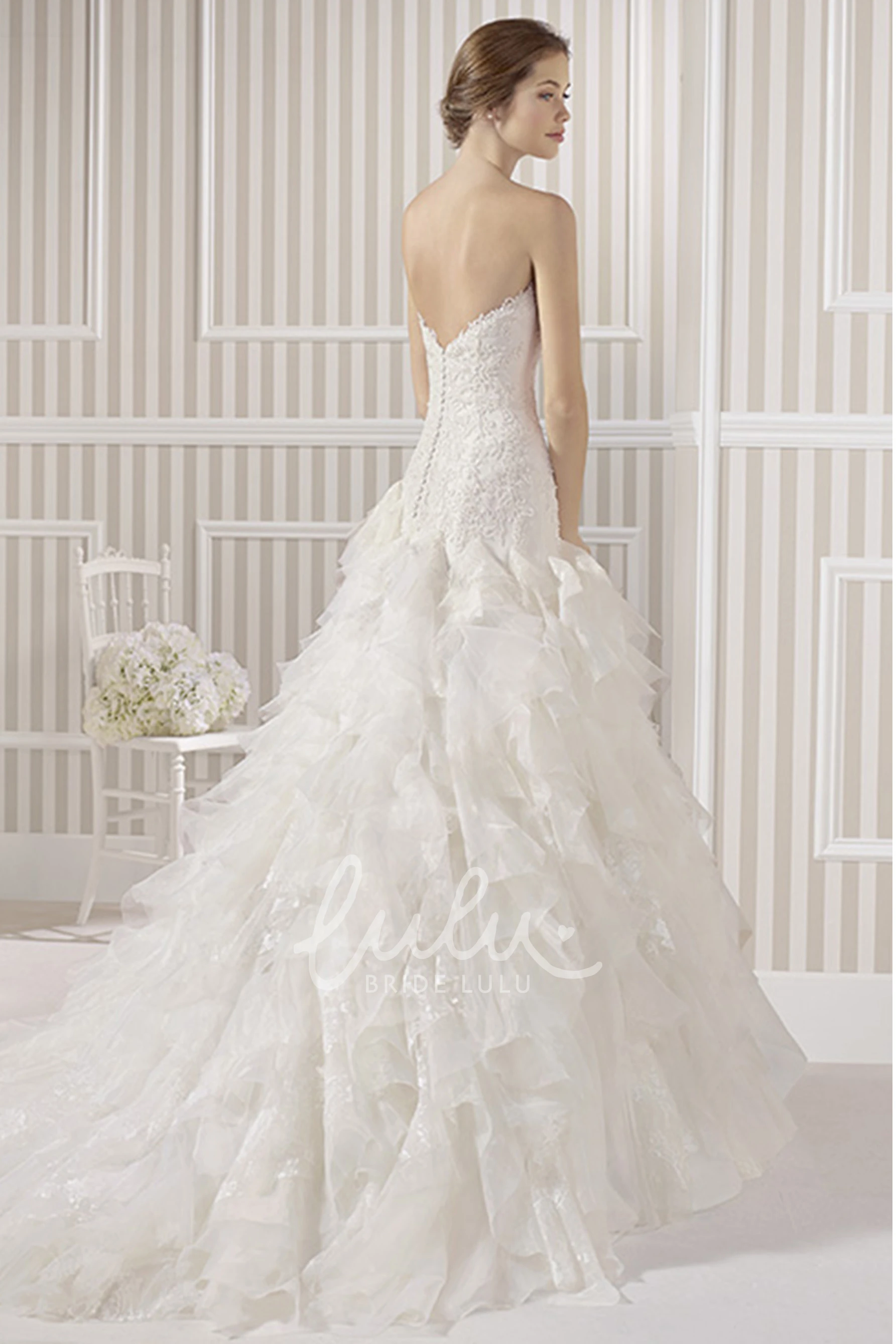 Long Beaded A-Line Organza Wedding Dress with Appliques