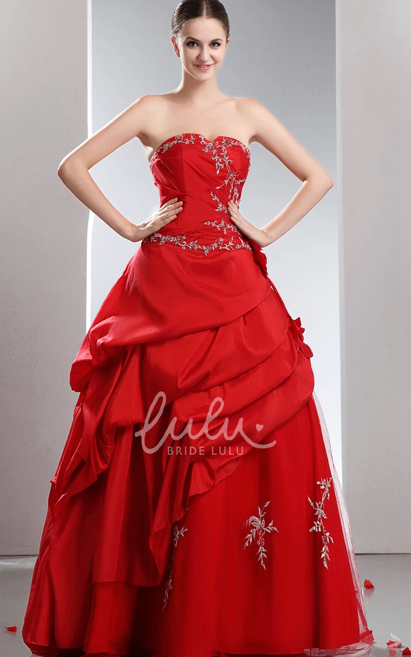 Satin Ball Gown Prom Dress with Beading and Ruffles Layered and Strapless