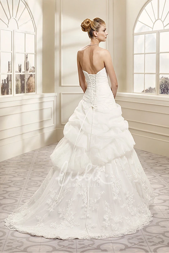 Organza Strapless Ball Gown Wedding Dress with Pick Up and Lace Up