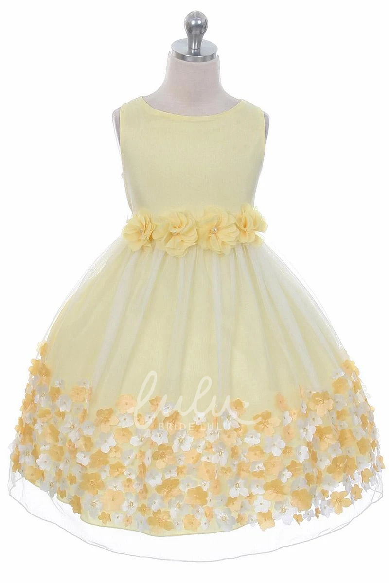Tiered Chiffon&Satin Flower Girl Dress Tea-Length Beach Boho
