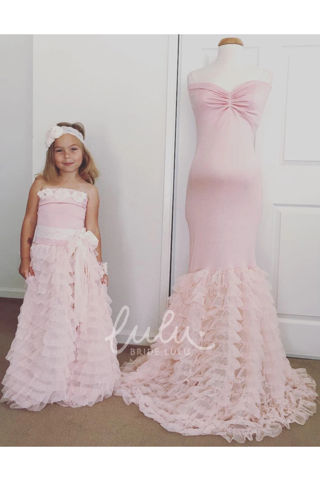 Mermaid Chiffon Jersey Strapless Maternity Dress with Ruched Tiers