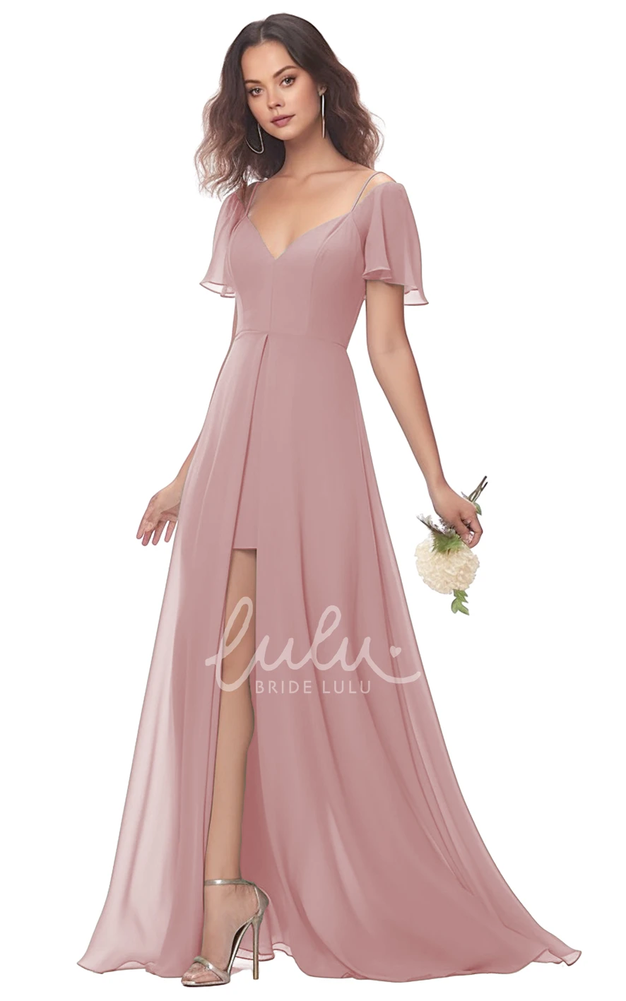 A-Line Chiffon V-neck Bridesmaid Dress with Split Front Modest & Unique
