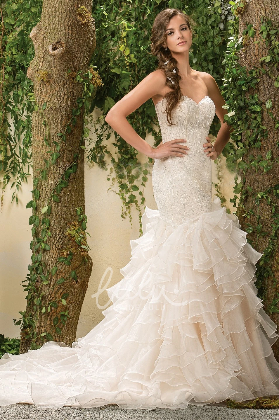 Mermaid Wedding Dress with Ruffles and Illusion Crystal Sweetheart Style