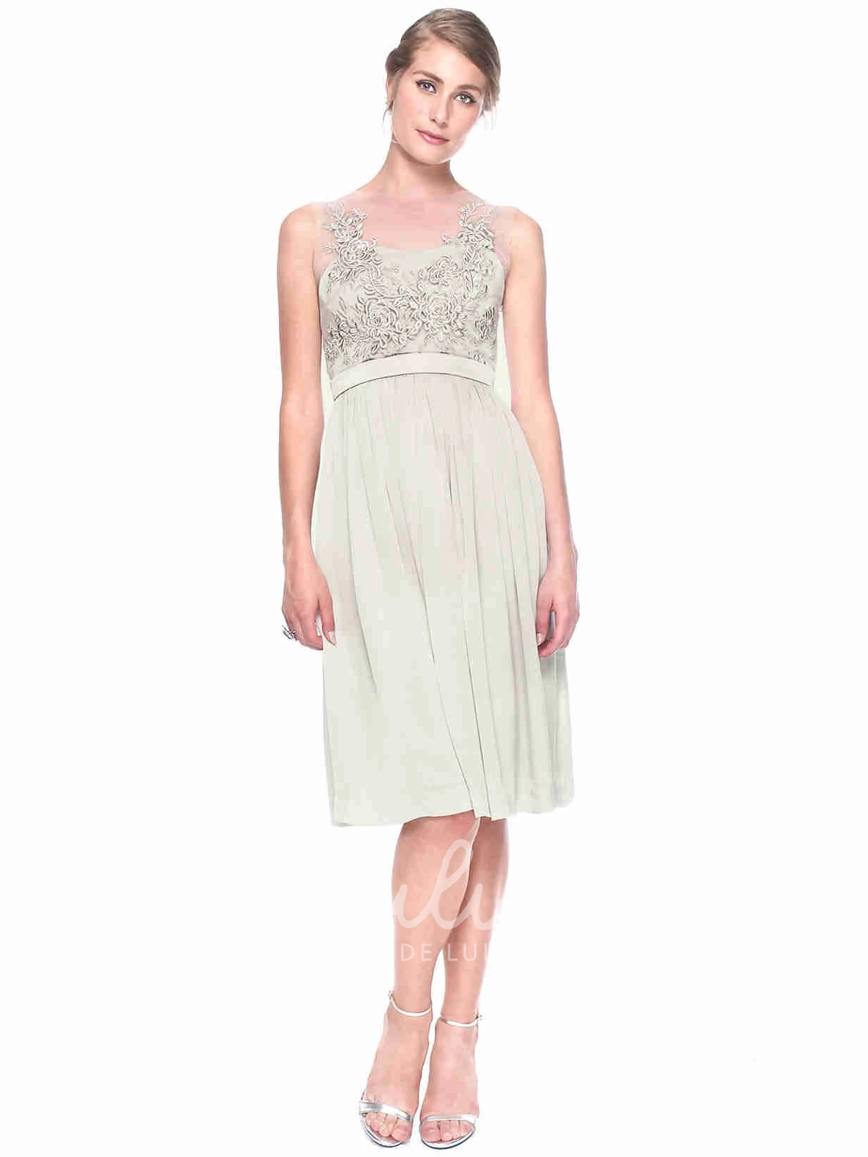 Knee-Length Sleeveless Chiffon Bridesmaid Dress with Illusion Scoop-Neck Unique Bridesmaid Dress