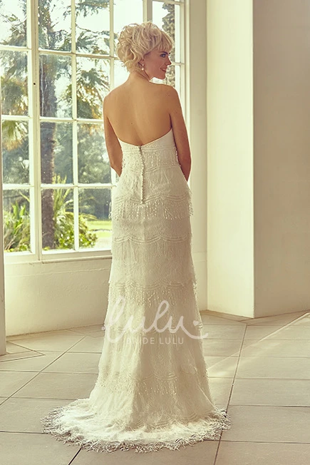 Lace Tiered Sweetheart Wedding Dress with Brush Train Floor-Length