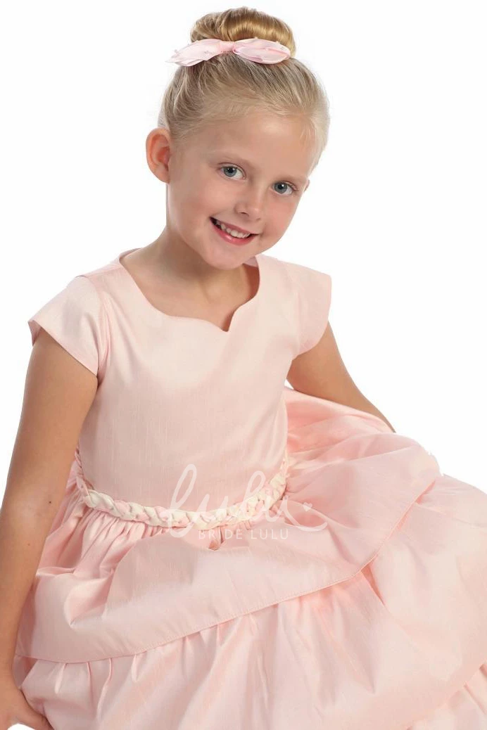 Cap-Sleeve Bowed Flower Girl Dress Simple and Elegant Dress for Girls