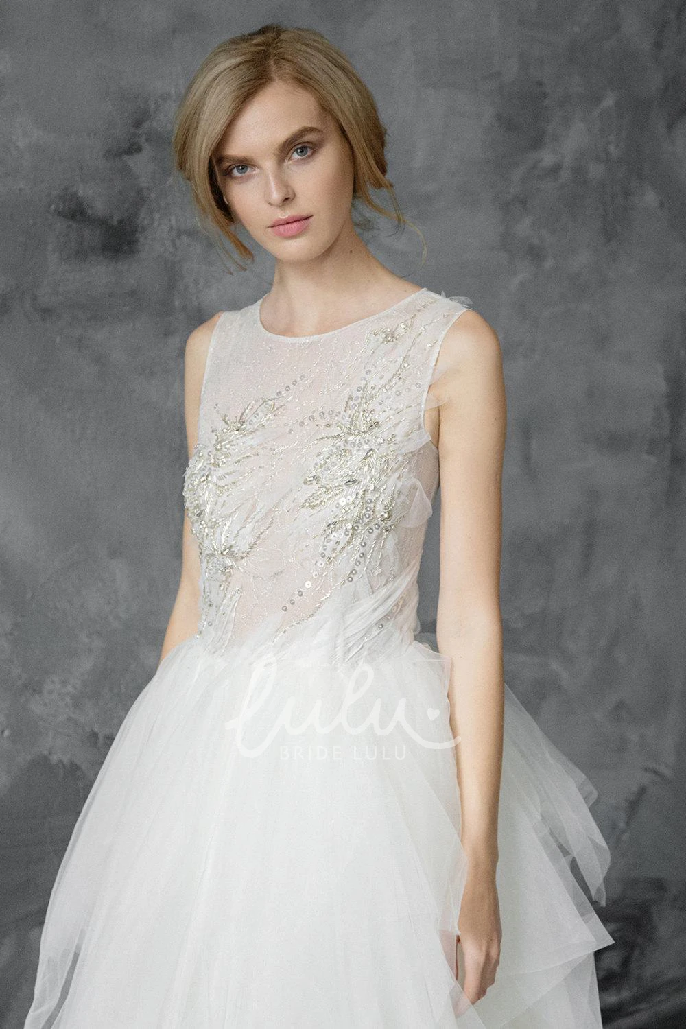 Embroidered Tulle Wedding Dress with Beads & Lace