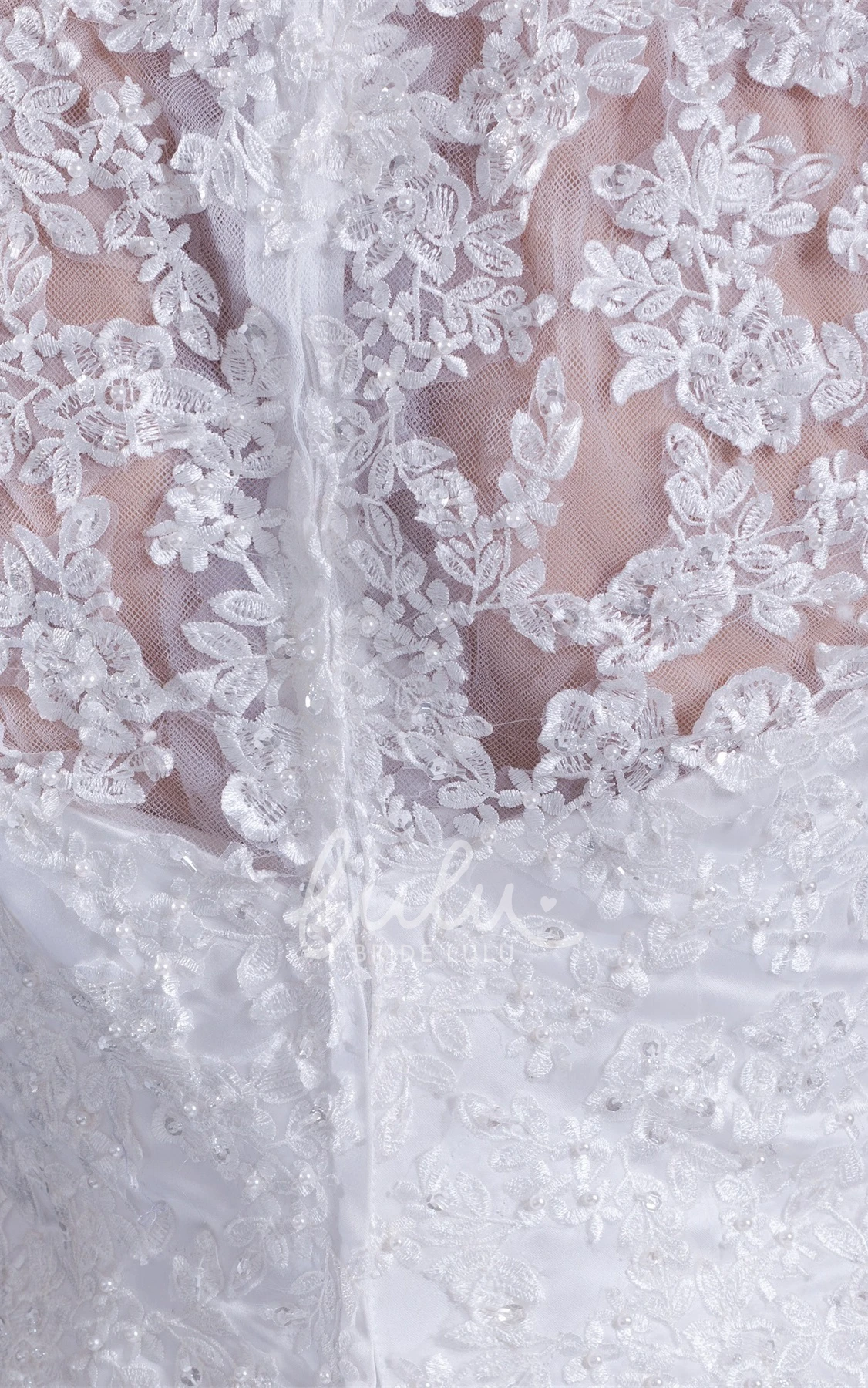 Modest A-line Lace Wedding Gown with Scalloped-Neck and 3/4 Sleeves Unique Bridal Dress