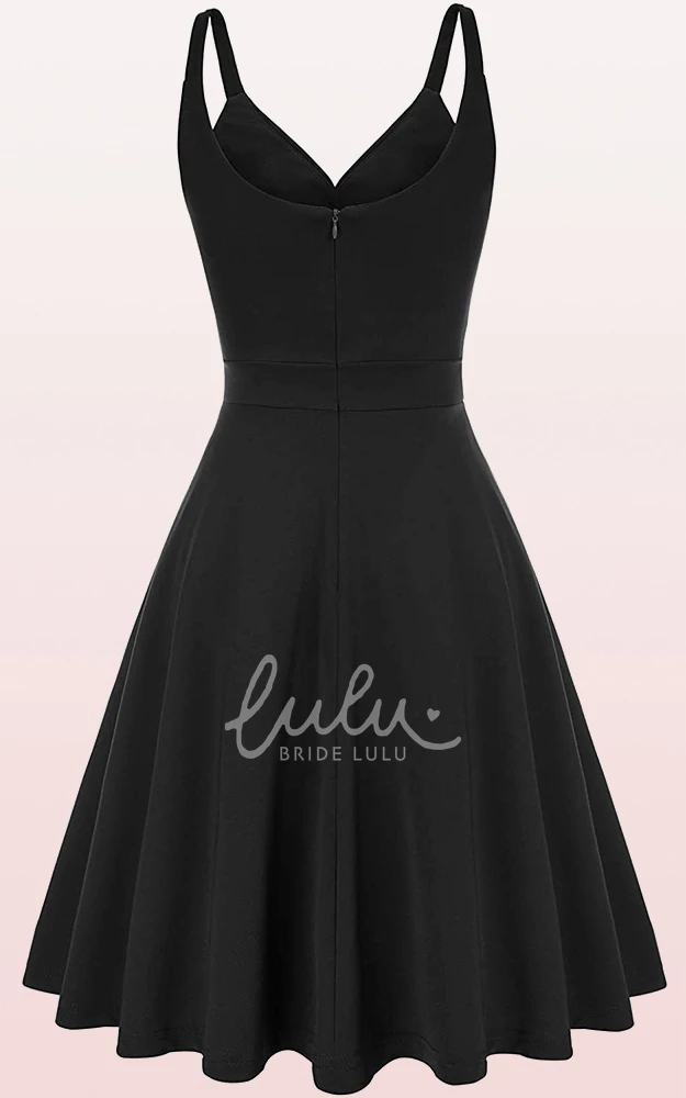 Sleeveless A Line Jersey V-neck Cocktail Dress with Ruffles Casual Prom Dress