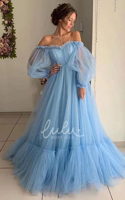 Simple Tulle Ball Gown Open Back Long Sleeve Formal Dress