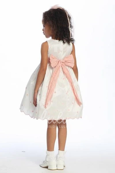 Embroidered Taffeta Floral Girl Dress Tea-Length Bridesmaid Dress