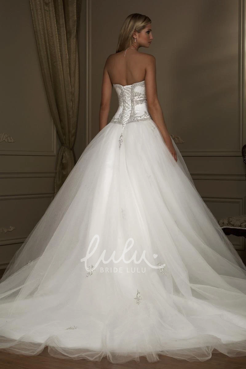 Tulle Beaded Sweetheart Ball Gown Wedding Dress with Lace-Up Elegant Wedding Dress