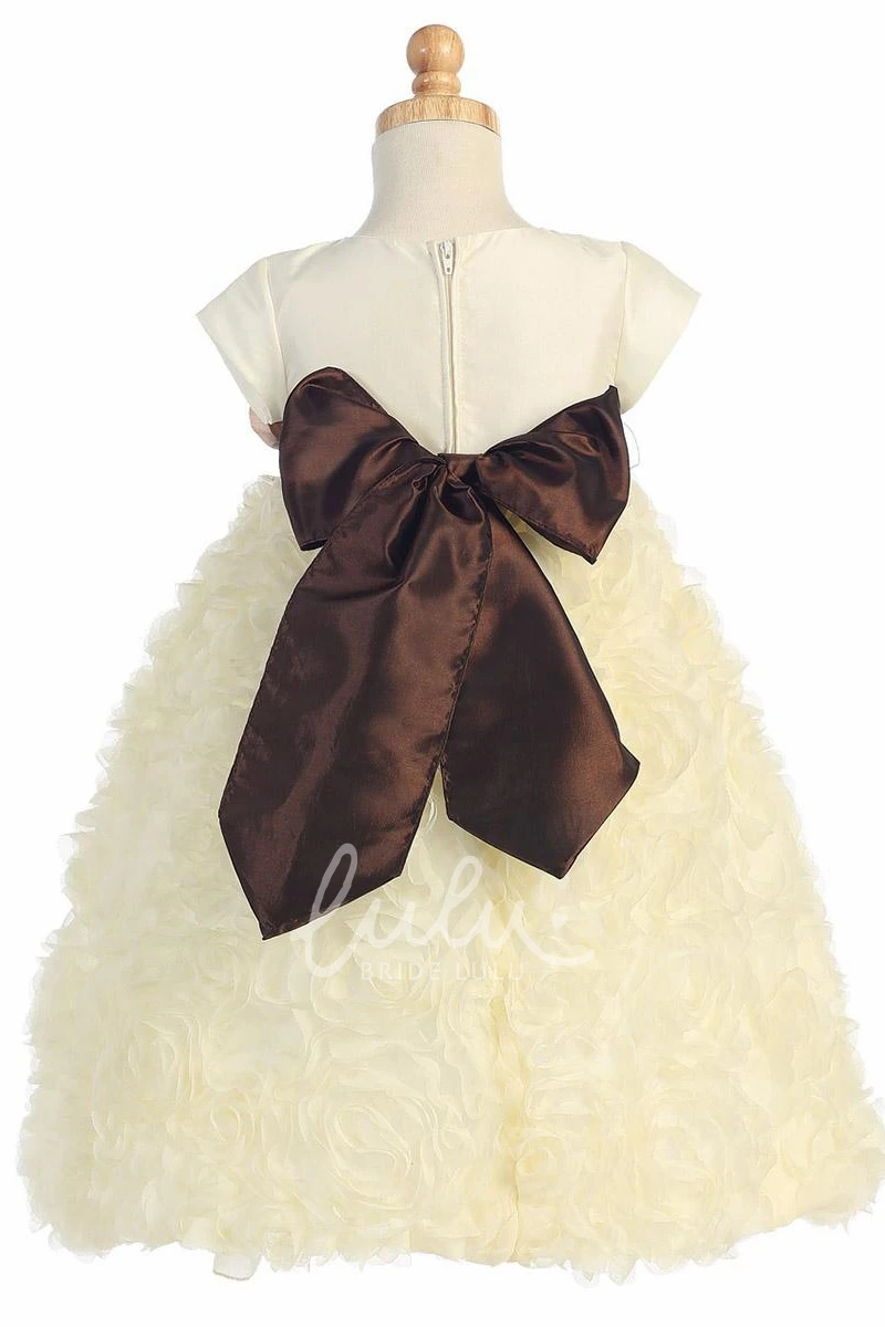 Cap-Sleeve Tulle & Taffeta Ankle-Length Flower Girl Dress Modern Prom Dress