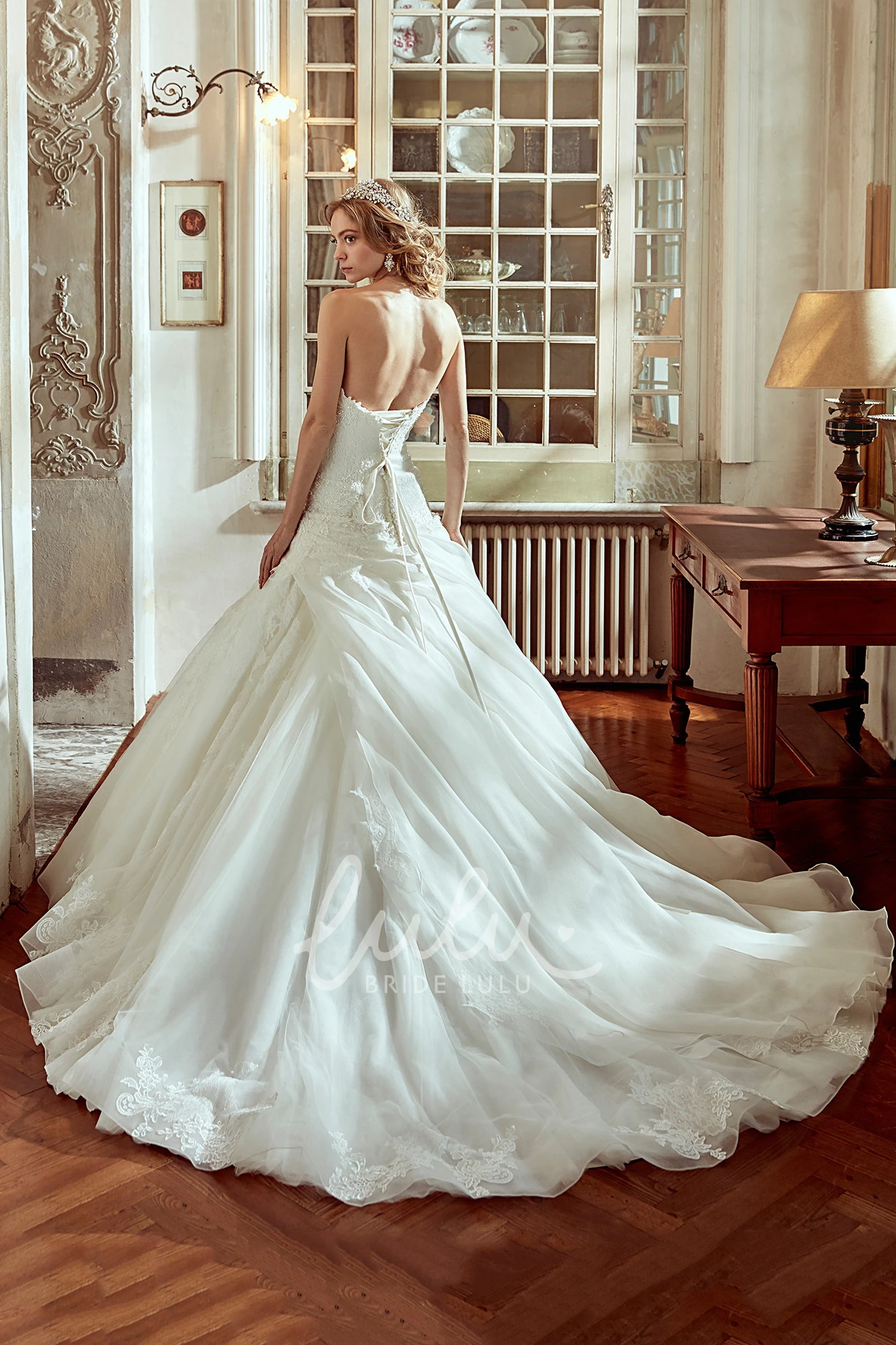 Strapless A-Line Wedding Dress with Side Draping and Embroideries Boho Wedding Dress Beach Women