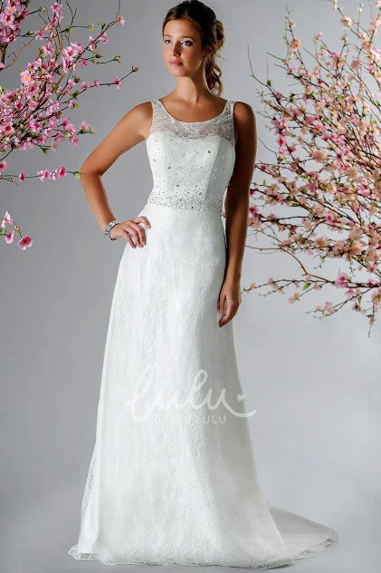 A-Line Lace Wedding Dress with Crystal Top and Back Button