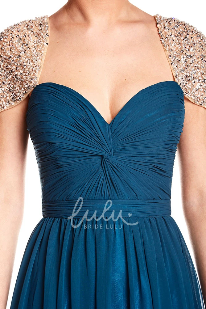 Criss-Cross Sweetheart Chiffon Prom Dress with Cap Sleeves