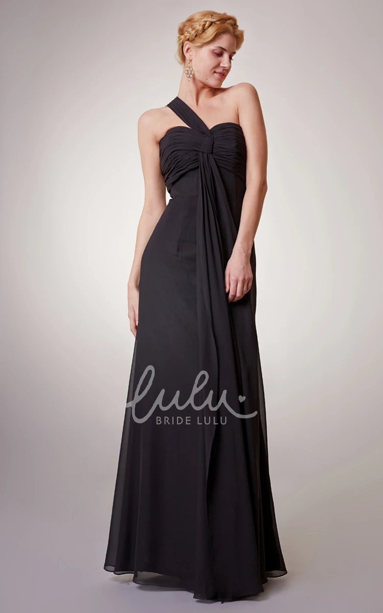 Sheath Chiffon Dress with One-Shoulder Neckline and Ruched Bodice