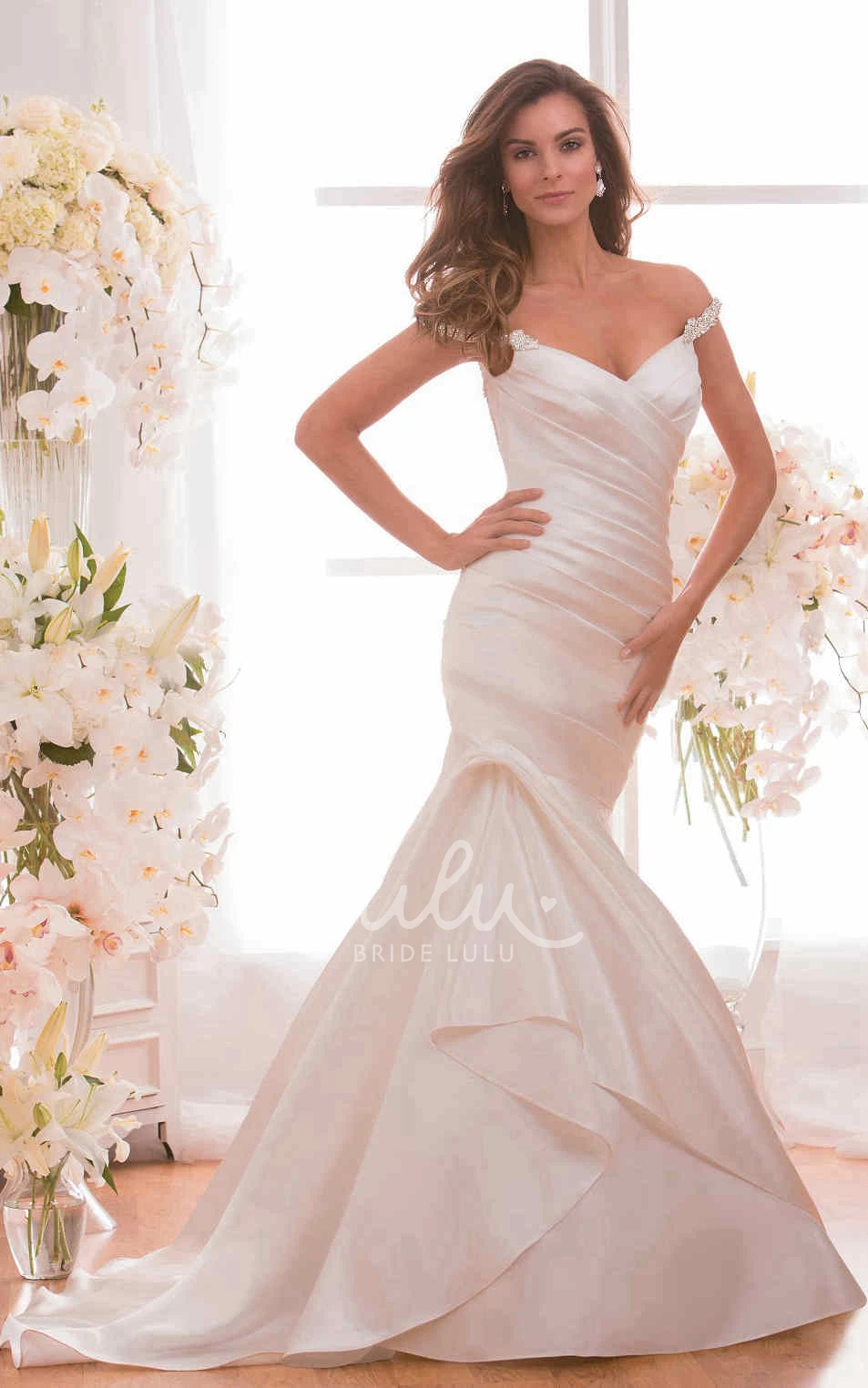 Mermaid Wedding Dress with Ruching Off-The-Shoulder & Modern