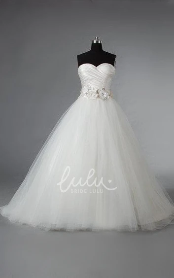 Ball Gown with Crisscross Ruching and Flowers Satin and Tulle Elegant Women