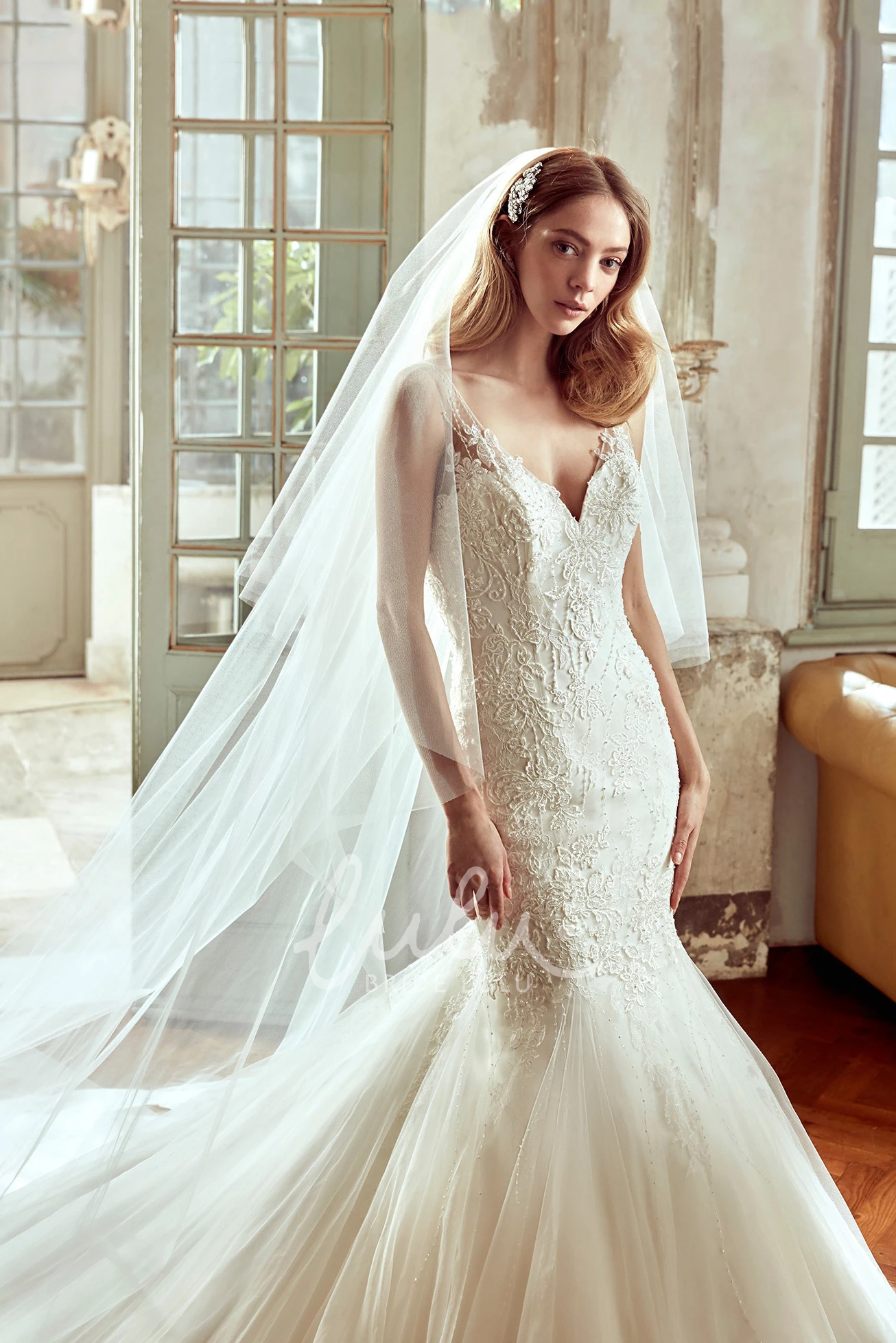 Backless Mermaid Lace Wedding Dress with Illusive Straps Unique Wedding Dress for Women