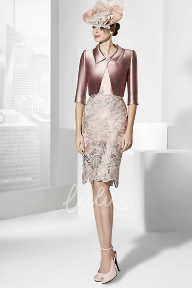 Satin Knee-Length Prom Dress with Jacket Half Sleeve Appliques