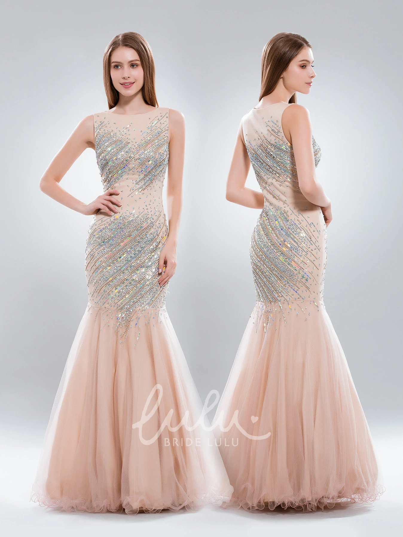 Long Tulle Mermaid Dress with Beading and Ruffles Classy Prom Dress