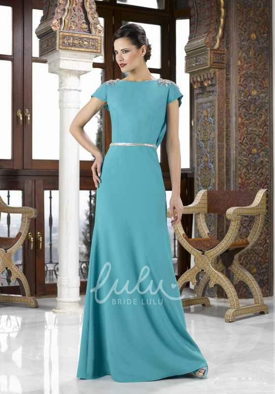 Beaded Jersey Maxi Mother Of The Bride Dress with Cap Sleeves and Jewel Neck