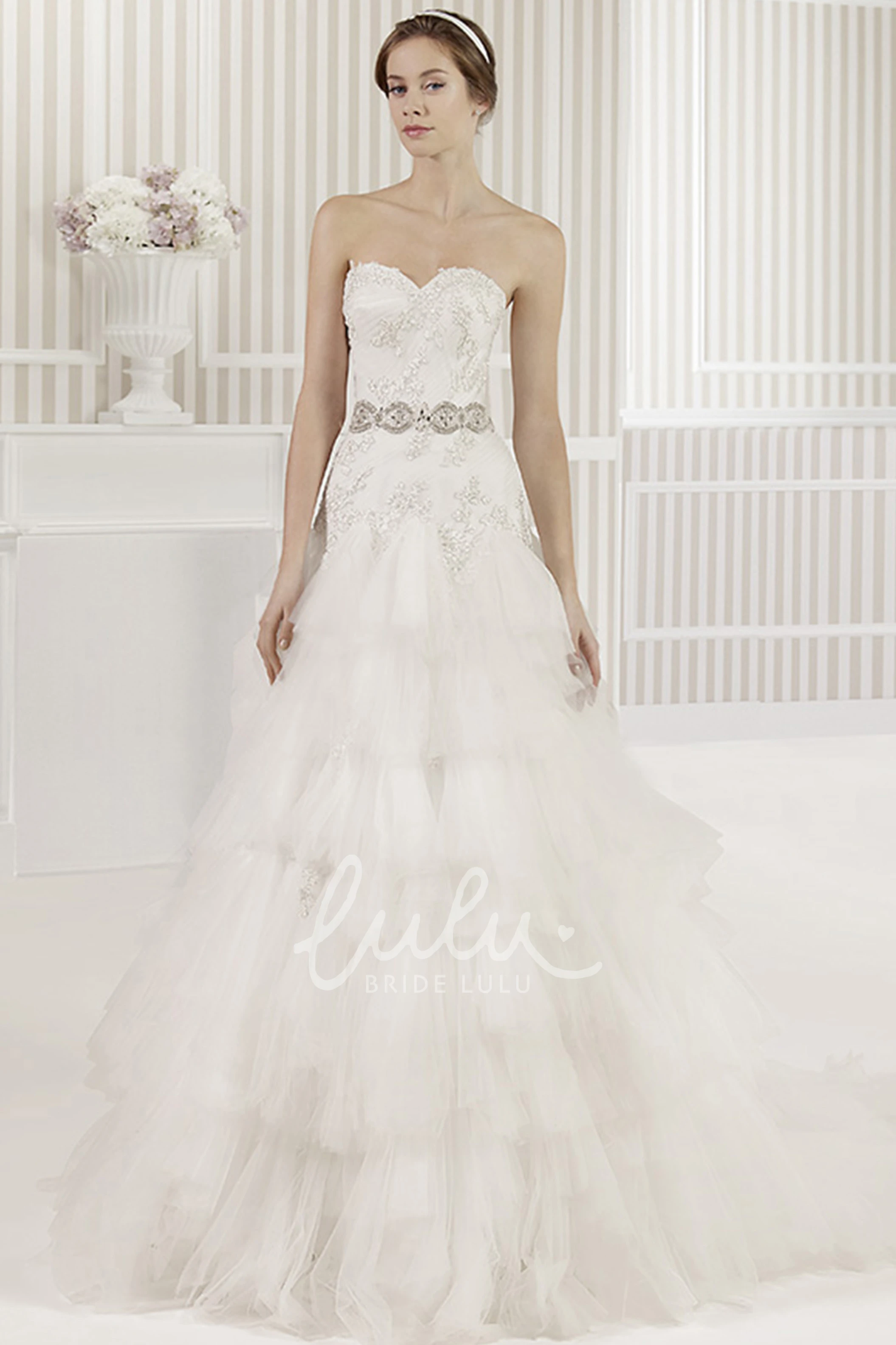 Sweetheart Tulle Wedding Dress with Beading and Corset Back A-Line Floor-Length