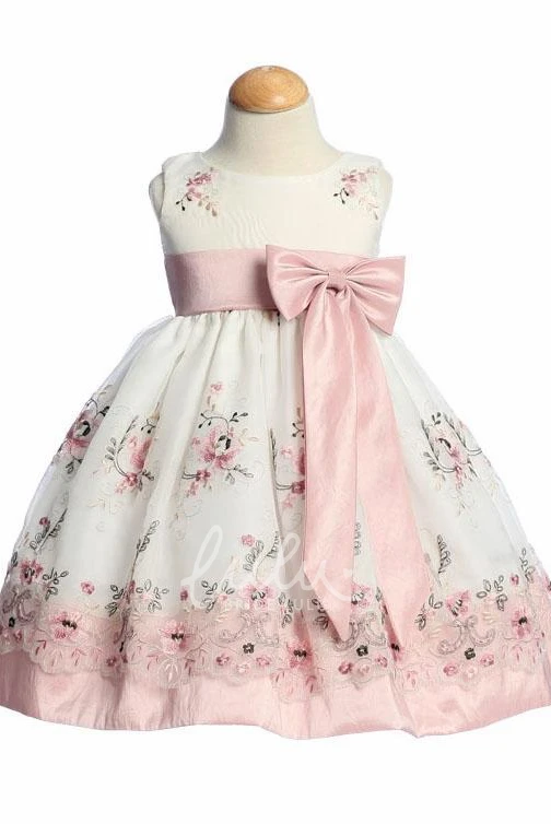 Bowed Taffeta Tea-Length Flower Girl Dress Simple