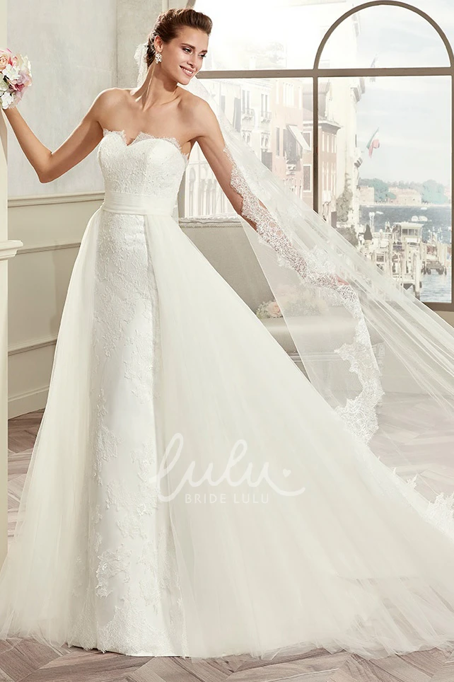 Cap-Sleeve A-Line Wedding Dress with Illusive Design and Brush Train
