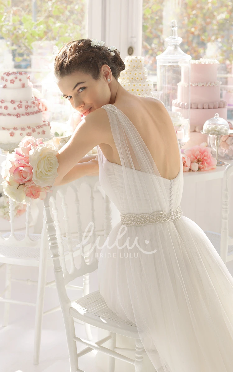 Elegant Tulle Dress with Illusion Straps and Beadings for Prom or Bridesmaid