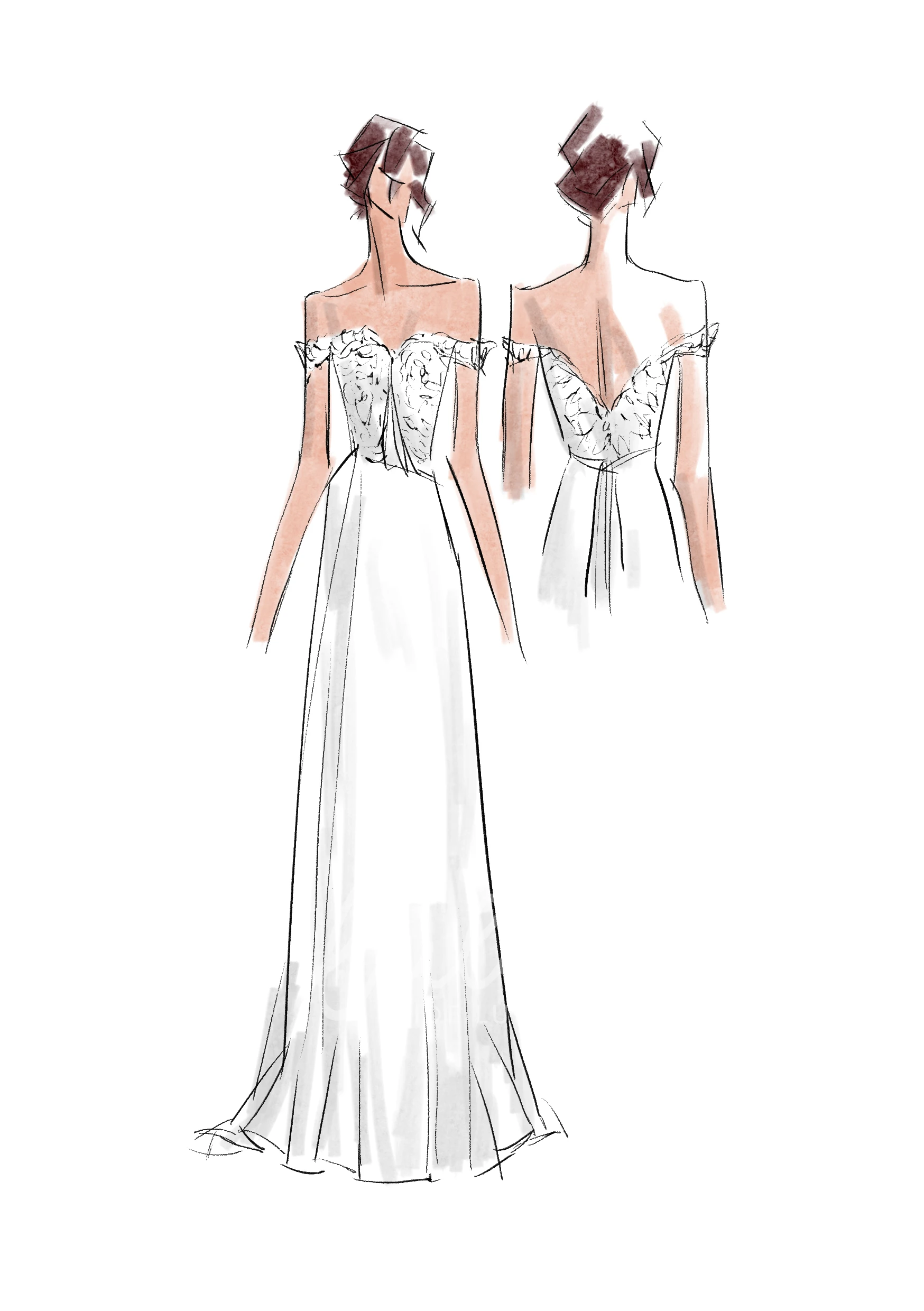 Chiffon Lace Off-the-Shoulder A-Line Wedding Dress Beach Bridal Gown