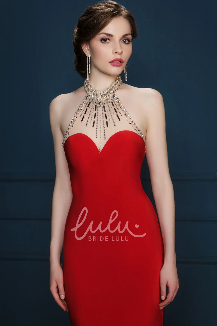 V-Neck Beaded Maxi Evening Dress with Sleeveless in Sheath Style